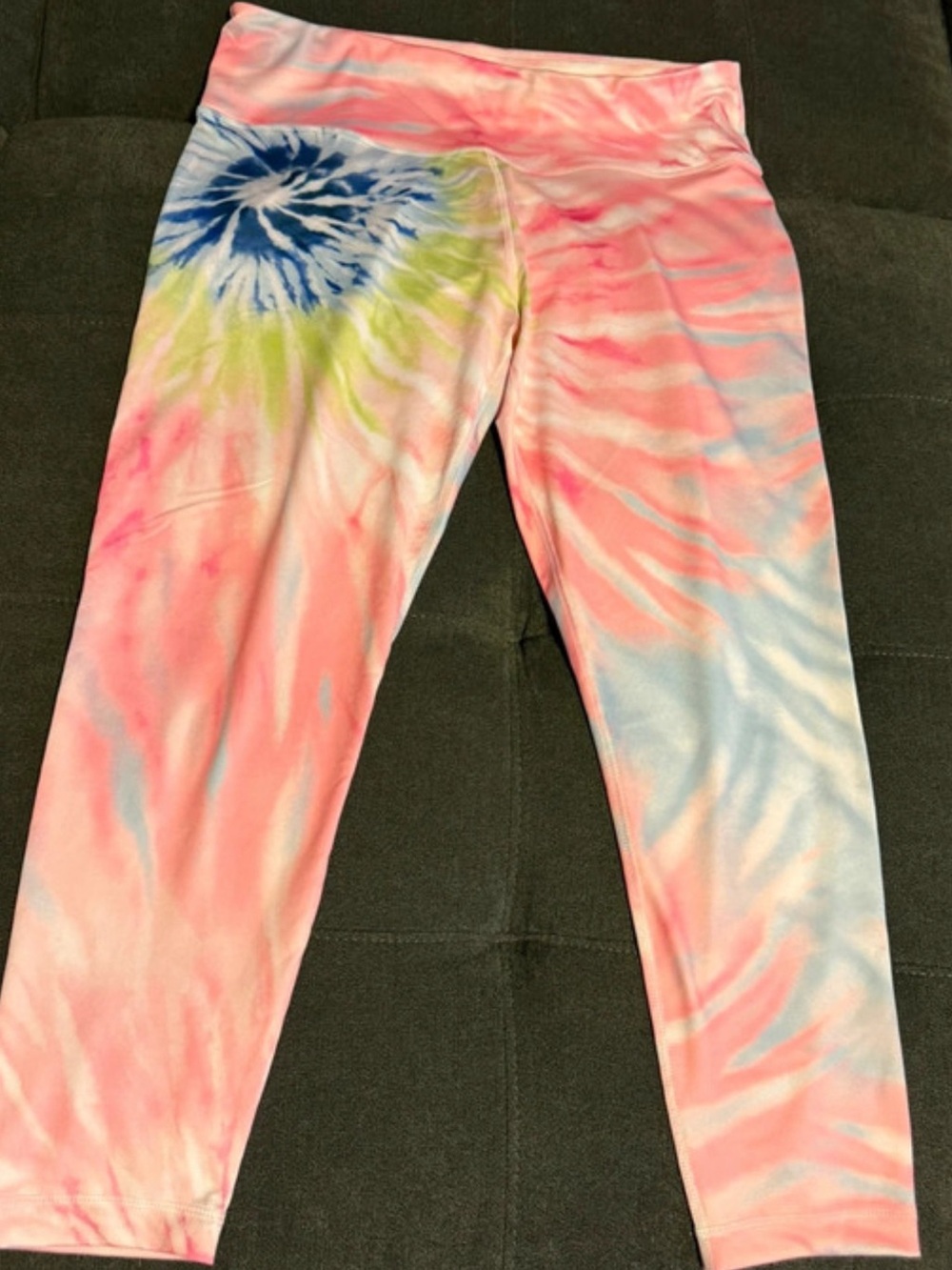ZELOS Women’s Pink Tie-Dye Athletic Leggings with Blue & Green Burst NWOT